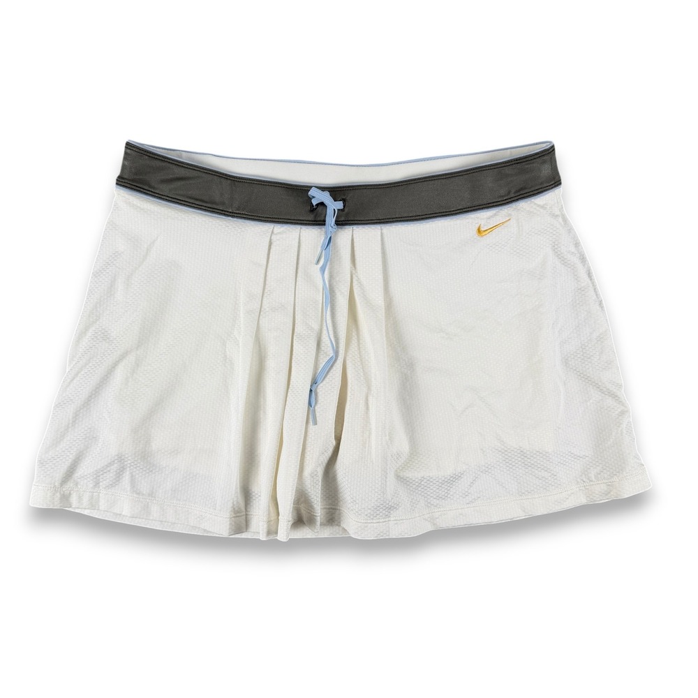 Nike Dri-Fit Tennis Skirt Womens M White Grey Waistband Athletic Pleated Skort